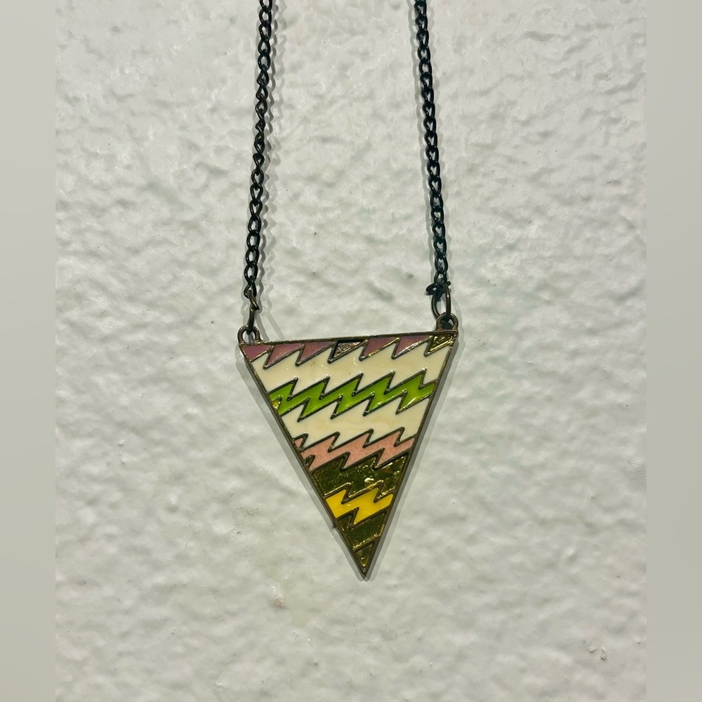 Vintage Triangular Enamel Pendant Necklace